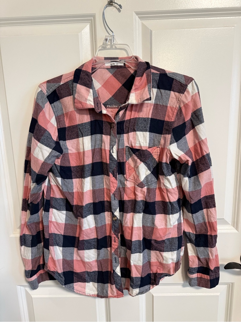 Maurices Pink Navy White Plaid Button-Down Shirt
